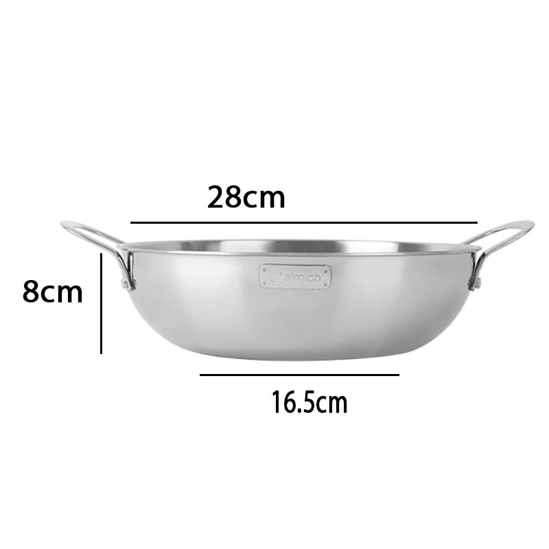 Chảo lẩu Inox 304 cao cấp 3 lớp đáy liền Elmich Tri-Max EL-3797 size 28cm vung kính, hàng chính hãng, bảo hành 12 tháng