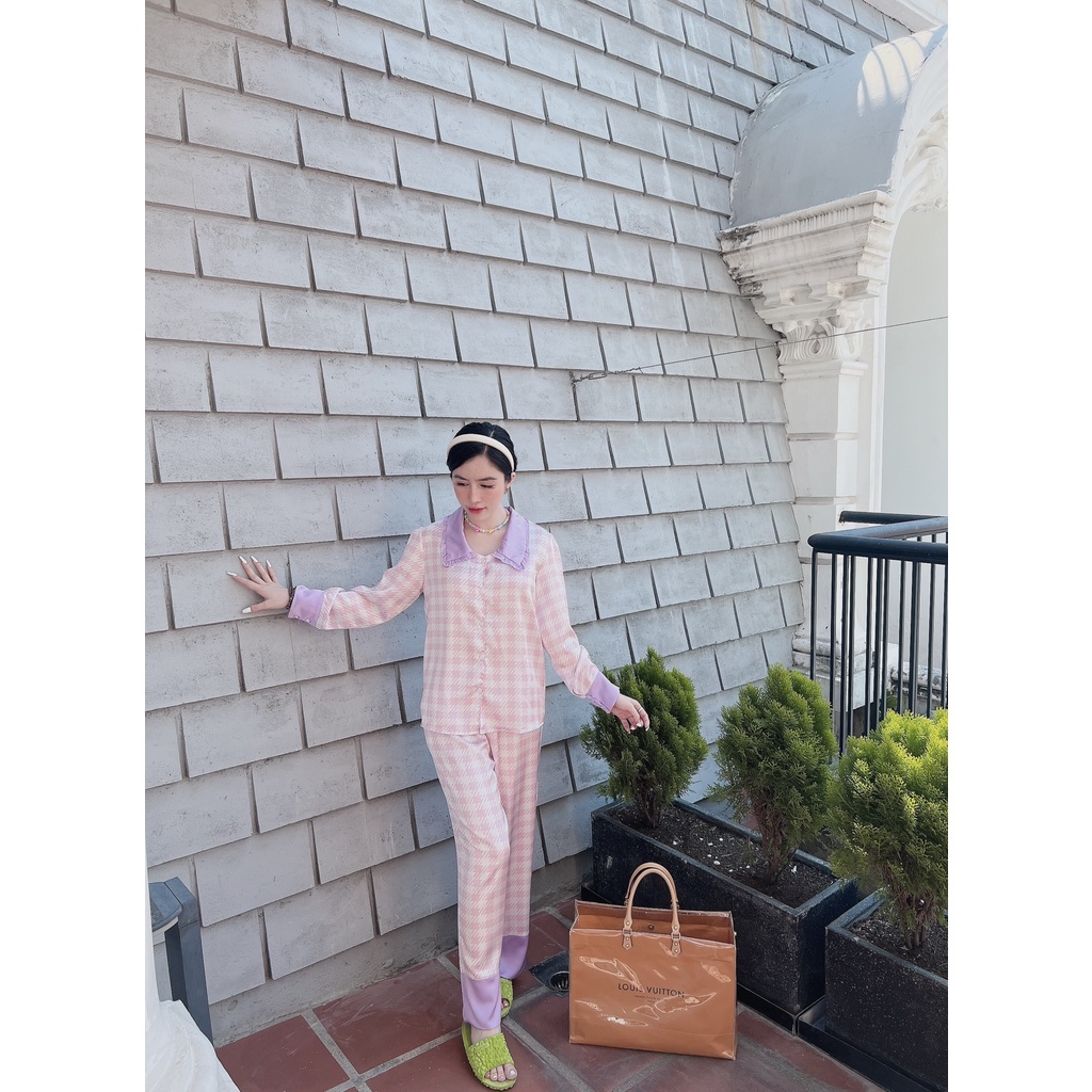 Đồ bộ pijama mặc nhà Lụa thiết kể Quảng Châu cao cấp tay dài quần dài