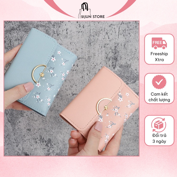 Ví gấp nữ mini cầm tay đựng thẻ đựng tiền tiện dụng, bóp tiền nữ hoạ tiết hoa đẹp cao cấp nhiều màu - 21JUN STORE