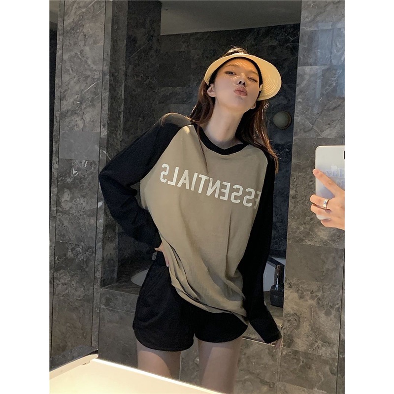 JSC Áo Thun Raglan Mỏng Tay Dài Phối Màu Sắc Tương Phản Thời Trang Mùa Thu Cho Nữ