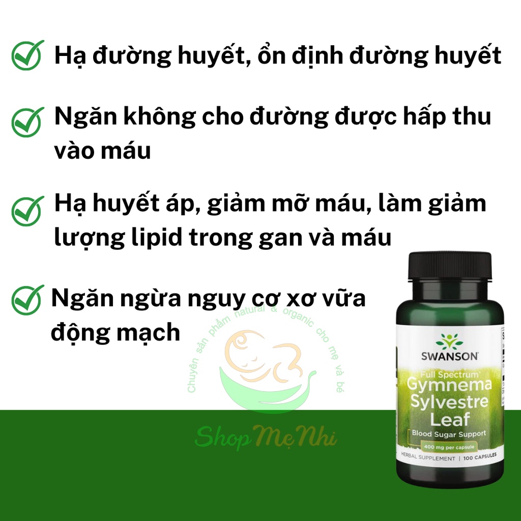Viên uống dây thìa canh Gymnema Sylvestre Leaf Swanson giúp ổn định đường huyết hàng Mỹ 100 viên.
