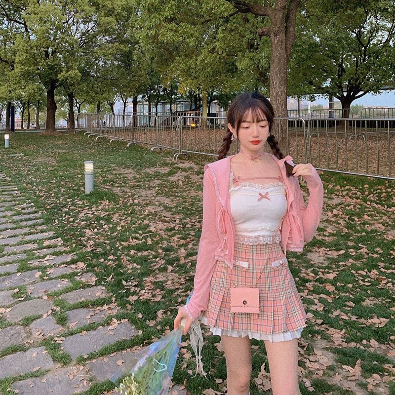 Áo yếm ren len ngọt ngào thắt nơ lolita xinh xắn có ảnh thật