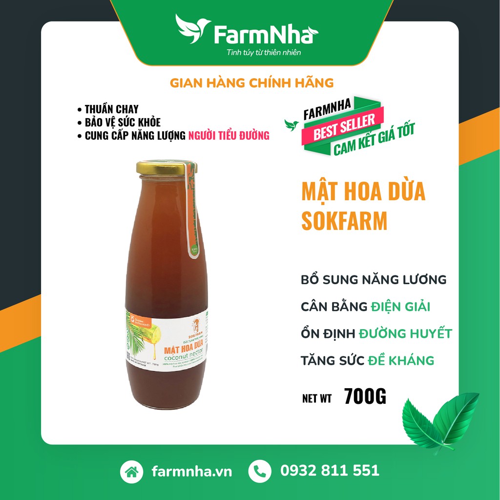 Mật Hoa Dừa Sokfarm 700g 100% Organic - Ổn Định Đường Huyết, Bổ Sung Năng Lượng, Cân Bằng Điện Giải, Nguồn gốc hữu cơ