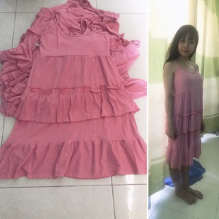 Đầm tầng form rộng big size hai dây-bầu bí mặc thoải mái