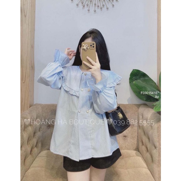 Áo sơ mi 2 hàng nút cổ bèo tay dài bo siêu cute 0301