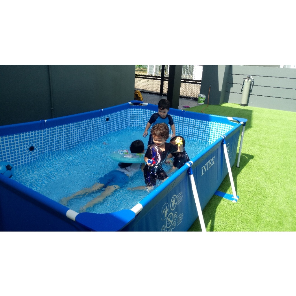 Bể bơi lắp ghép khung kim loại cao cấp 4.5m x 2.2m x 84cm 28273 Siêu KM quà trị giá 300k, 2 bịt tai, 2 phao tròn, 2 bóng