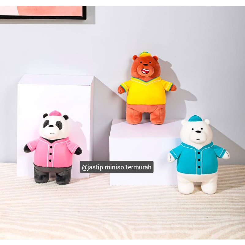Miniso 🆕 Gấu Nhồi Bông We Bare Bears Mặc Quần Áo Đáng Yêu 24x20cm
