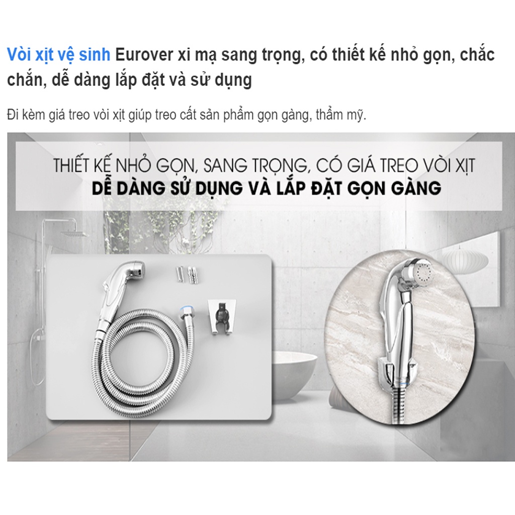 Vòi xịt vệ sinh Eurover 60X, vòi xịt nhà tắm nhựa ABS mạ crom