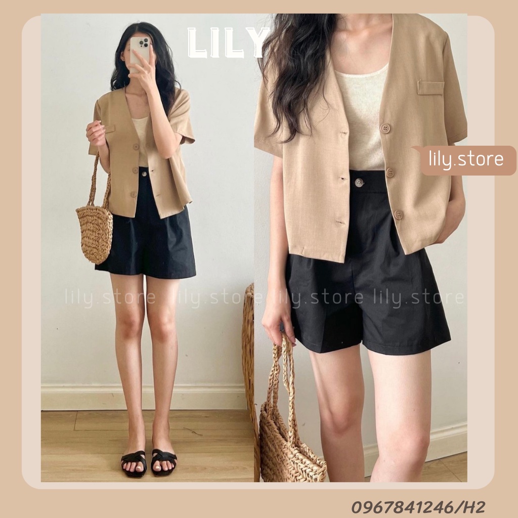 Áo Blazer nữ dáng ngắn, Áo kiểu nữ tiểu thư tay ngắn, Áo Blazer cổ V ullzang đủ màu oversize H2 LILY