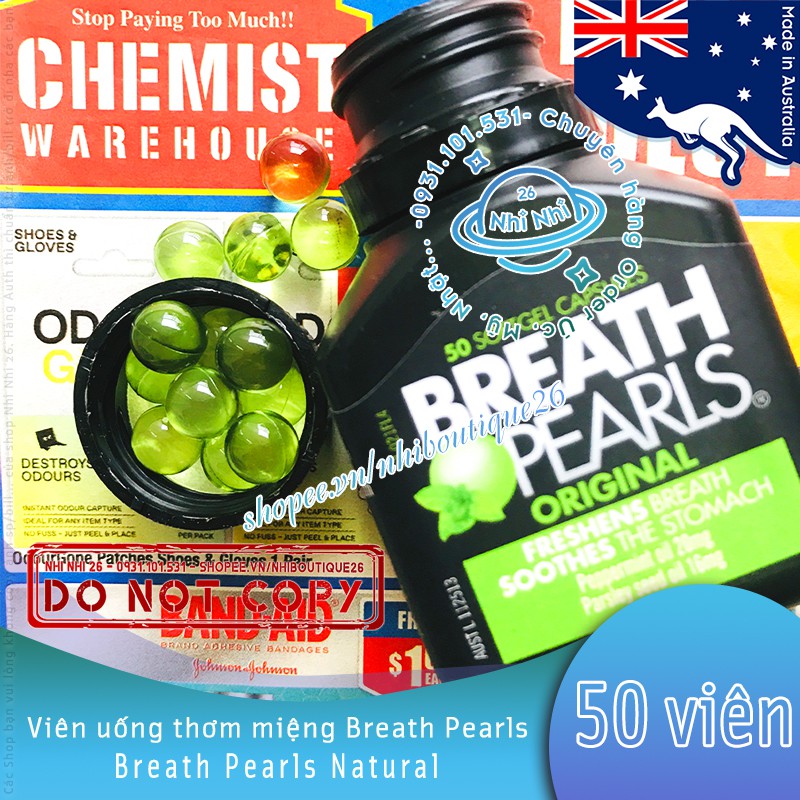 🌿HSD:08/2024🌿 Thơm miệng Breath Pearls - Úc 🌿 50 viên 🌿 Chuẩn Chemist Warehouse 🌿