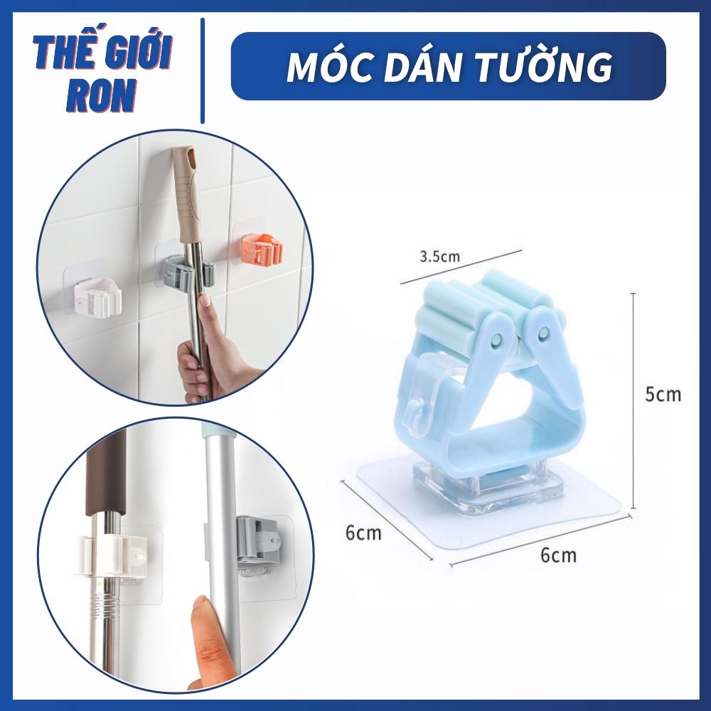 Bộ 5 móc treo cây lau nhà chổi cọ nhà vệ sinh đa năng có miếng keo dán tường