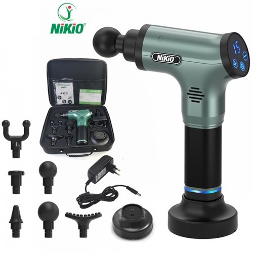 Súng massage gun trị đau nhức căng cơ cao cấp NIKIO NK-172 - 110W, xanh rêu - MẪU MỚI