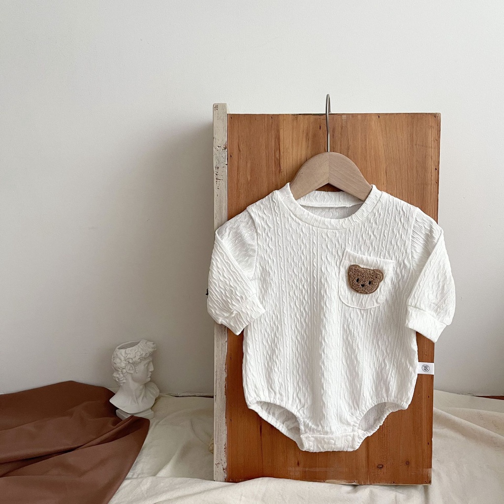 Bộ Áo Liền Quần Tay Dài Bằng Vải Cotton In Hình Gấu Dễ Thương Dành Cho Bé Trai Gái 0-24 Tháng Tuổi