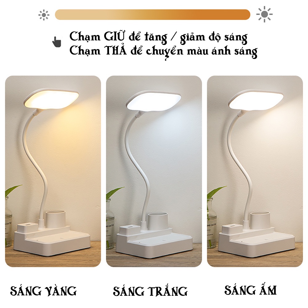 Đèn Học Sạc Pin Tích Điện Pin 4000mAh Tùy Chỉnh Ánh Sáng Trắng Vàng Tăng Giảm Độ Sáng Tích Hợp Cổng Sạc Dự Phòng Và Khay
