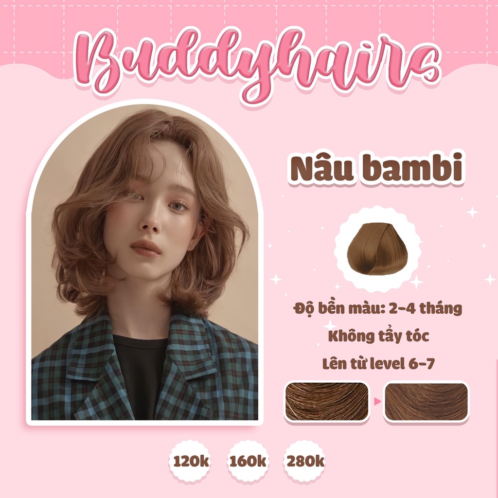 Thuốc nhuộm tóc Nâu bambi không cần dùng Thuốc tẩy tóc của Buddyhairs,Buddy.hair, Buddy.hairs