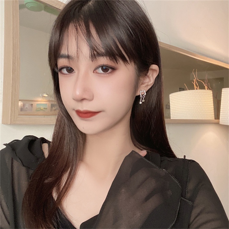 Khuyên tai kẹp không bấm lỗ chốt cố định K004 bằng hợp kim mạ bạc đính đá hình tai mèo dáng ngắn Leous Accessories