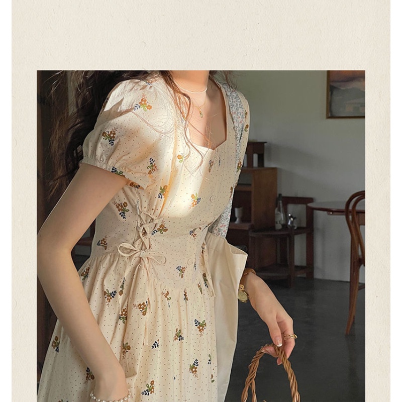 Đầm Hoa Tay Phồng Cổ Vuông Thiết Kế Mới Thời Trang Mùa Hè Theo Phong Cách Pháp Cho Nữ