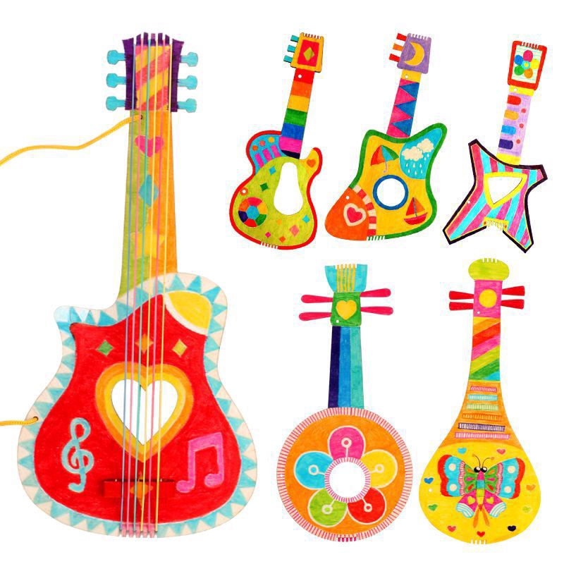 Đồ chơi sơn màu đàn guitar bằng gỗ 8 kiểu dáng cho bé DIY