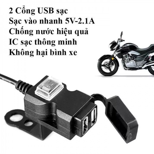 Sạc Điện Thoại Xe Máy 2 Cổng USB IC Sạc Thông Minh Chống Nước