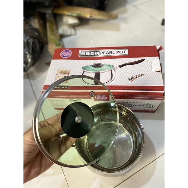 Nồi nấu bột nấu cháo 2 đáy inox - quánh nấu bột cho bé 12cm và 14cm