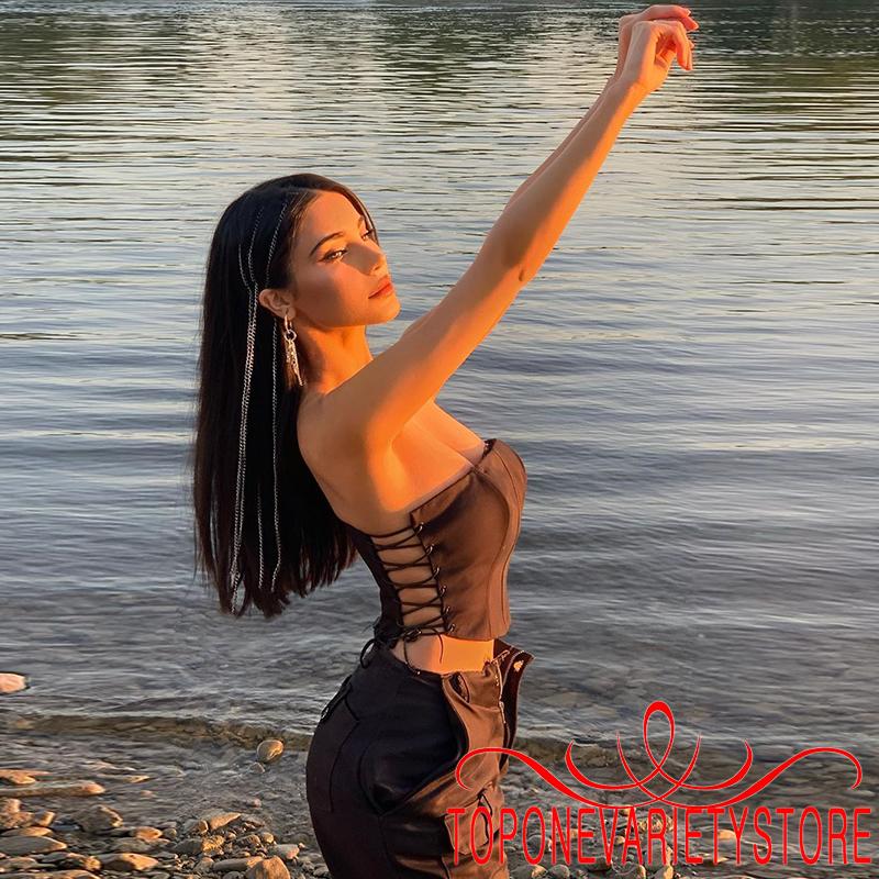 Áo ống không dây màu trơn cột dây hai bên dáng ôm gợi cảm thời trang mùa hè cho nữ