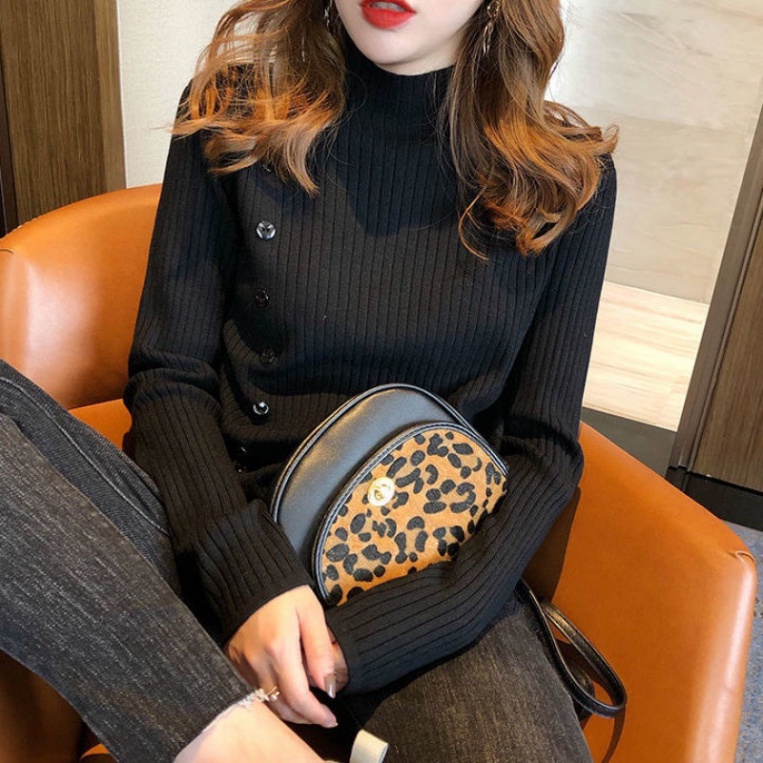 Áo Len Nữ LUHAZO cổ cao lọ đẹp form rộng Hàn Quốc 3 phân 7 phân Dệt Kim Dài Tay Ulzzang Dày Dặn Quảng Châu M35 F-10