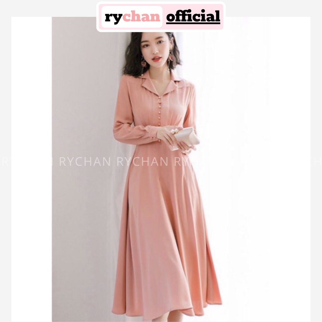 [ẢNH THẬT CUỐI] DM635 - Đầm Maxi Xòe Cổ Vest Nút Bọc 2 Màu