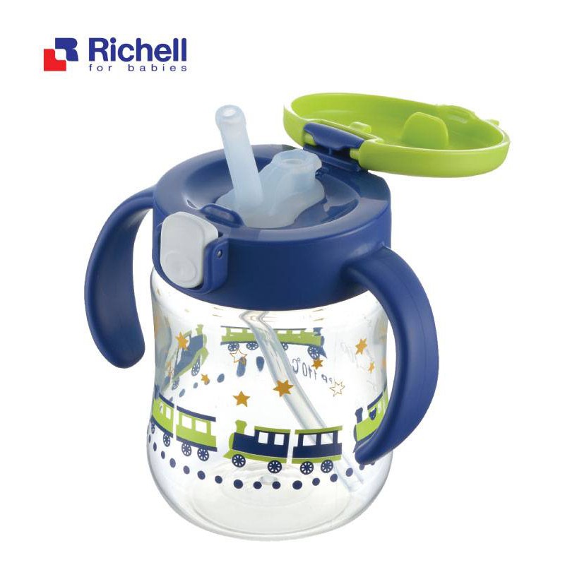 Cốc ống hút chống đổ MUGOOD Richell Nhật Bản - bình nước cho bé có ống hút Richell
