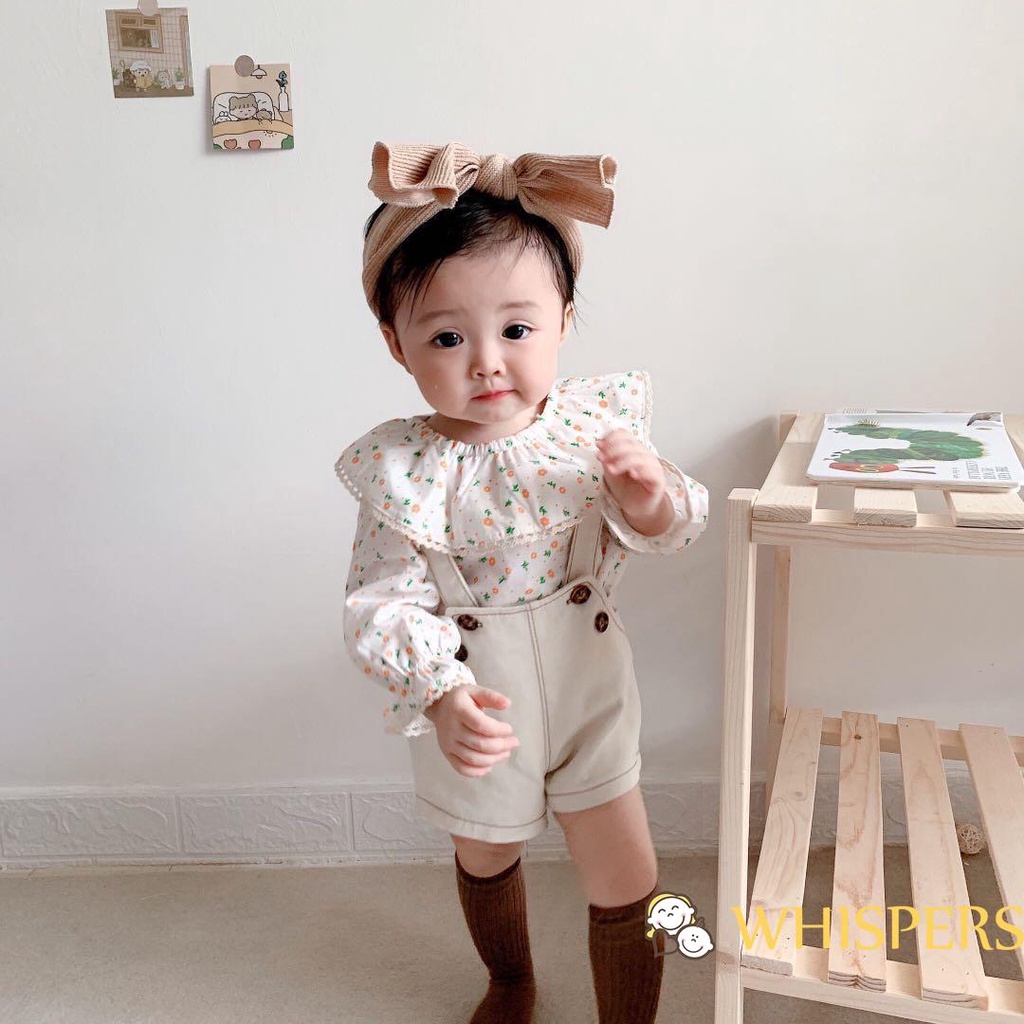 Set Áo Kiểu Cổ Tròn Kèm Quần Yếm Ngắn Đáng Yêu Cho Bé