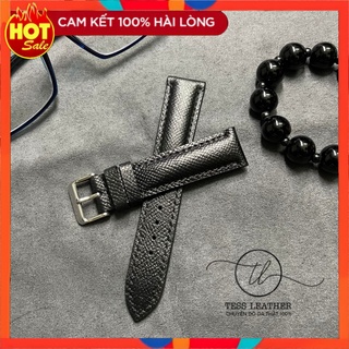 Dây đồng hồ nam da epsom màu đen, da thật nguyên tấm, size từ 12mm đến 24mm - tess leather