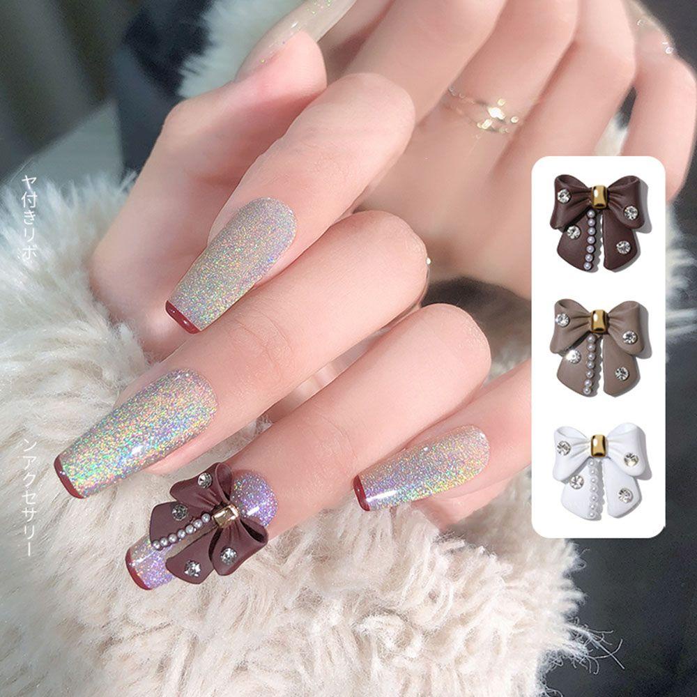 Phụ Kiện Trang Trí Móng Tay Hình Nơ Đính Ngọc Trai Sang Trọng DIY