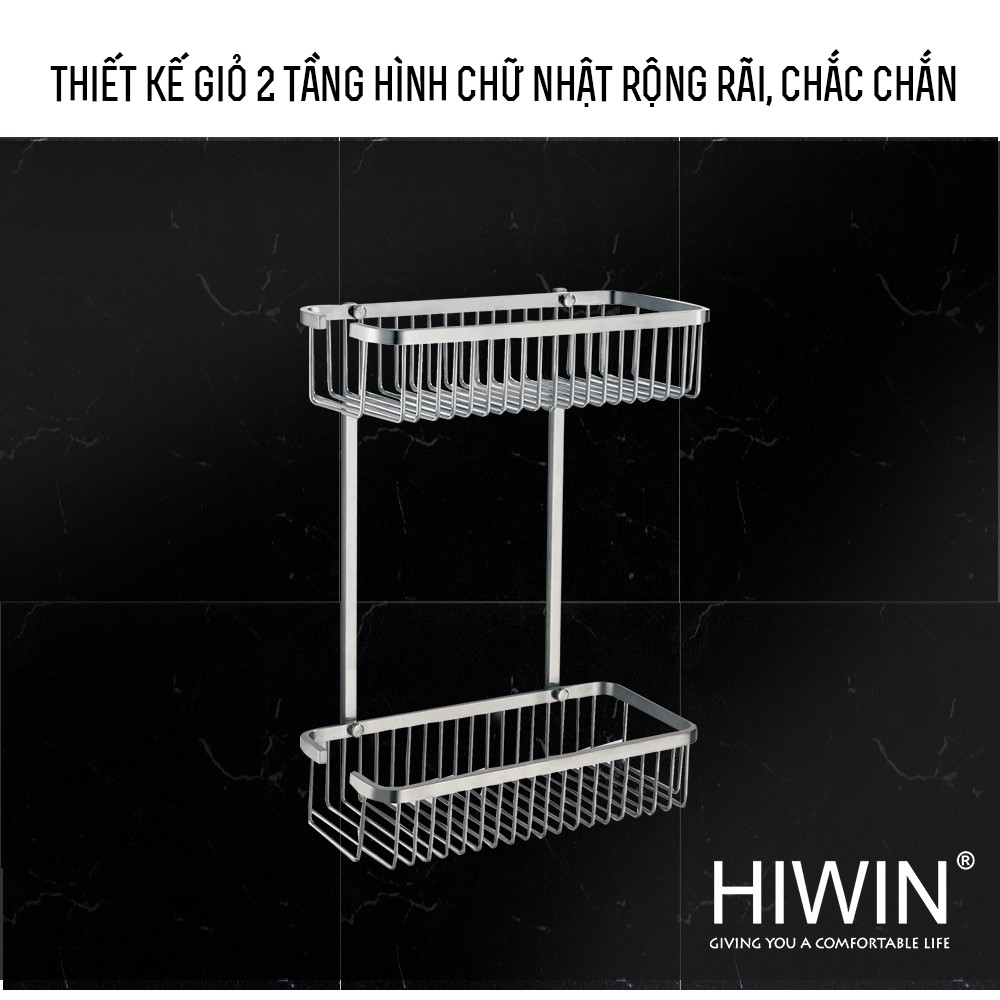 Giỏ để đồ 2 tầng chữ nhật tiện lợi inox 304 cao cấp Hiwin Y-207 265*125*340