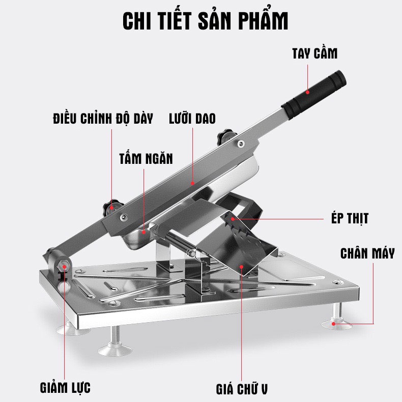 Máy thái thịt đông lạnh, dao thái thịt gà làm bếp đa năng - Lưỡi dao thép không gỉ - Điều chỉnh độ dày mỏng miếng cắt