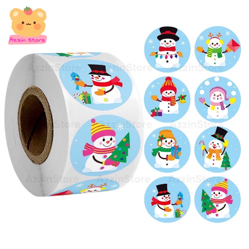 Cuộn 500 Tem Nhãn Dán Sticker Cám Ơn, Miếng Dán Decal Hình Tròn Giáng Sinh Noel Merry Christmas AzzinStore ND069