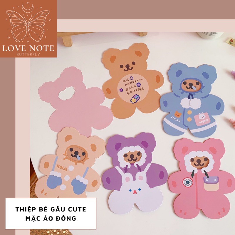 Thiệp bé gấu cute mặc áo đông siêu dễ thương  - thiệp chúc mừng sinh nhật, lễ tết, kỷ niệm