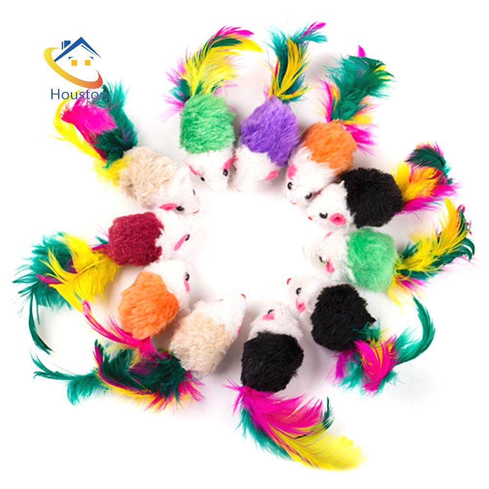 Set 10 Chú Chuột Giả Mini Có Lông Vũ Nhiều Màu Dành Cho Mèo Cưng 22-Mới