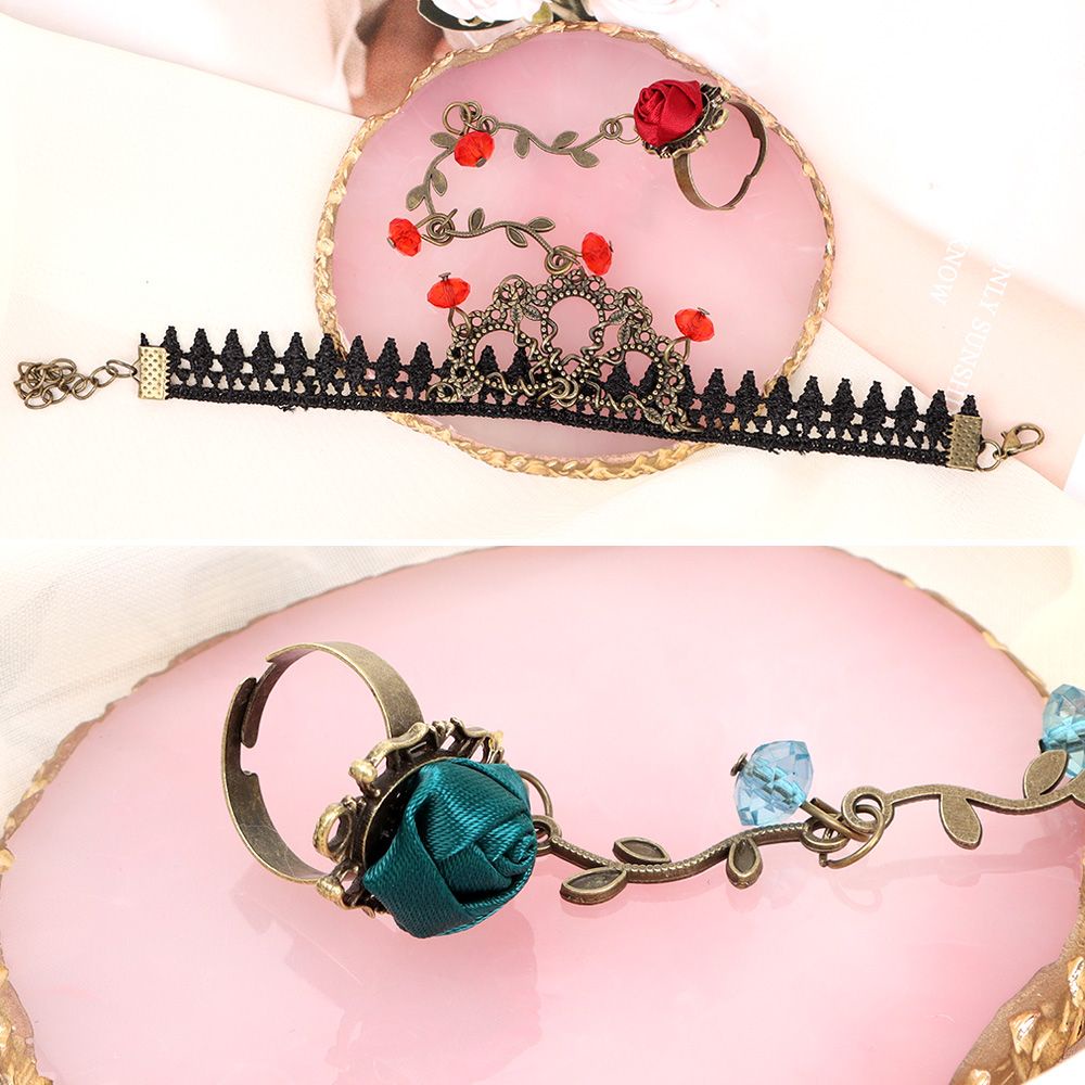 Vòng tay ren hoa liền nhẫn phong cách gothic thời trang dành cho nữ