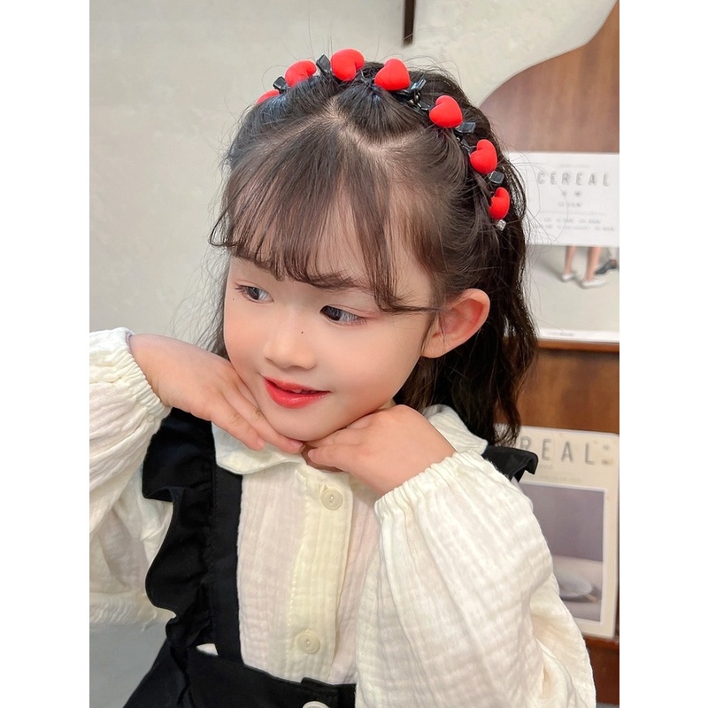 Cài tóc chống trượt đính phụ kiện màu đỏ phong cách công chúa đáng yêu cho bé gái dịp năm mới