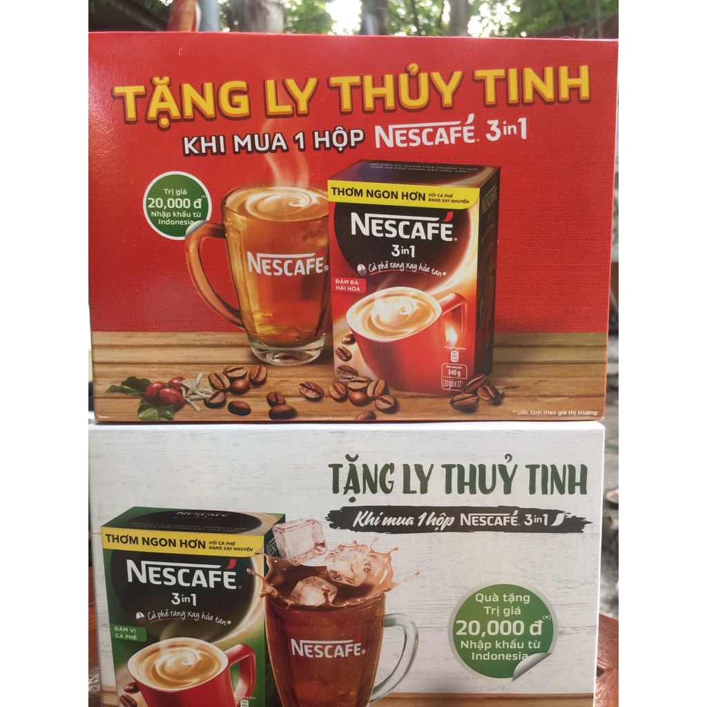 TẶNG LY THỦY TINH KHI MUA 1 HỘP NESCAFE 3IN1 VỊ ĐẬM ĐÀ 340G 20 GOI X 17G