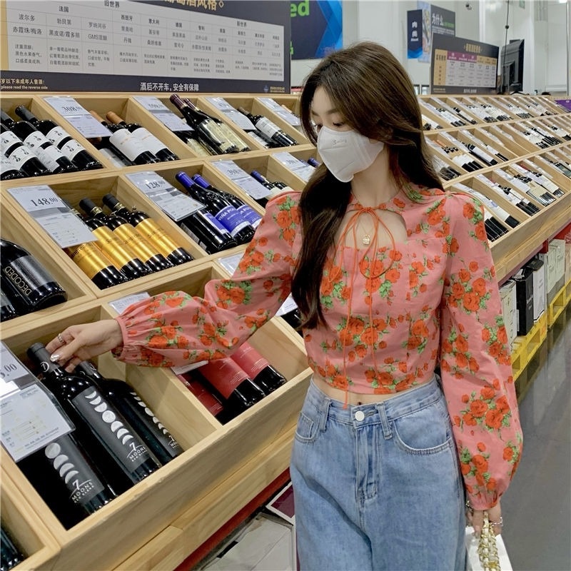 Áo Sơ Mi Dáng Ôm In Họa Tiết Hoa Phong Cách Cổ Điển Xinh Xắn Dành Cho Nữ