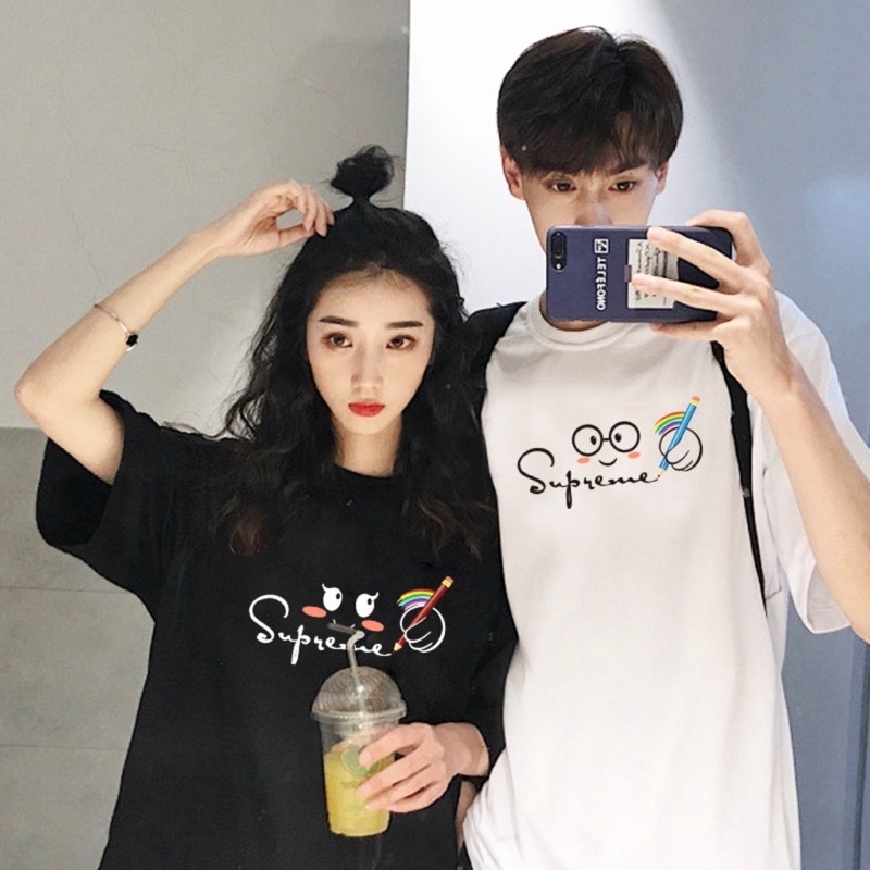 Áo phông cặp, áo đôi nam nữ in chữ supreme không bông tróc-BEE