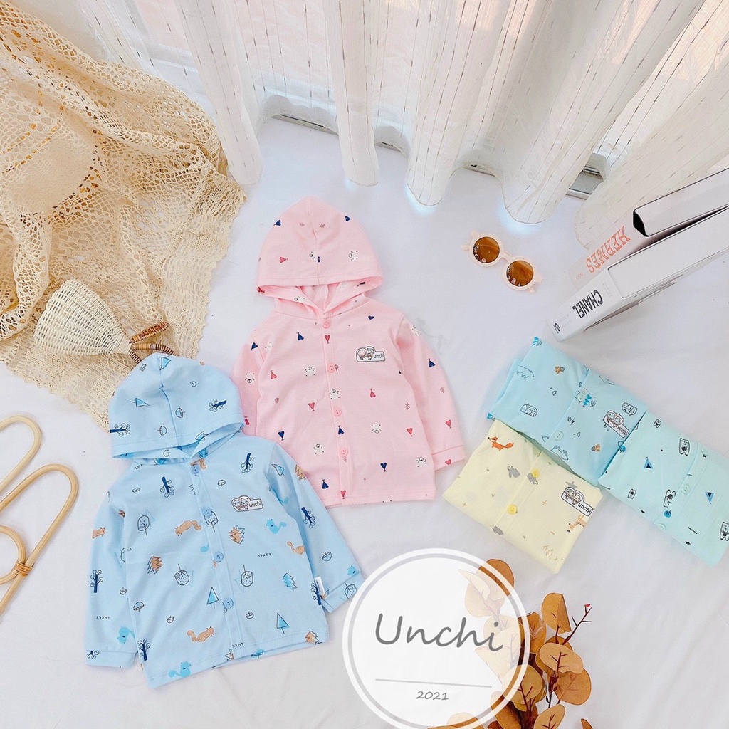 [SALE] Áo Nỉ UNCHI Chất Cotton Bé Trai, Bé Gái Họa Tiết Mới Nền Màu Có Mũ, Áo Nỉ Cho Bé Thu Đông  (QATE366)