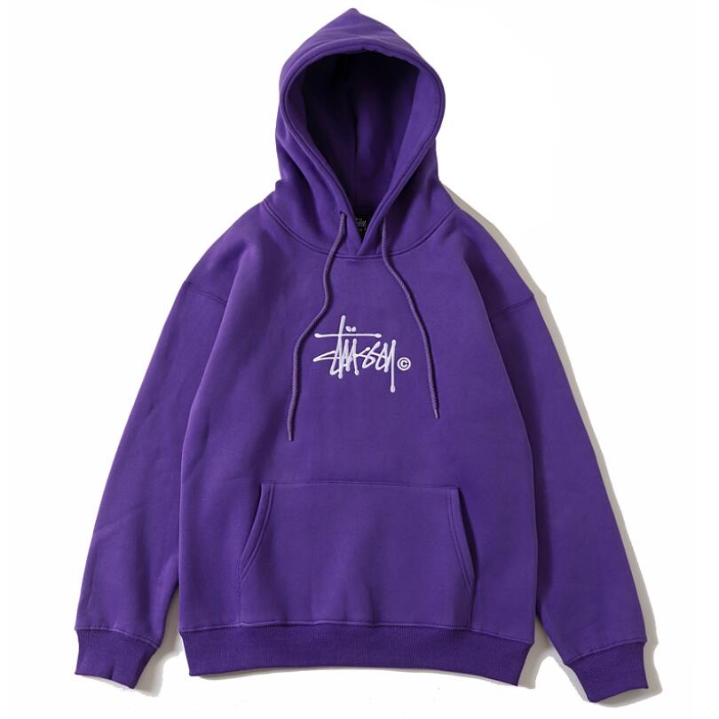 STUSSY Áo Hoodie Nhung Dày Dặn Thêu Chữ Đơn Giản Thời Trang Unisex