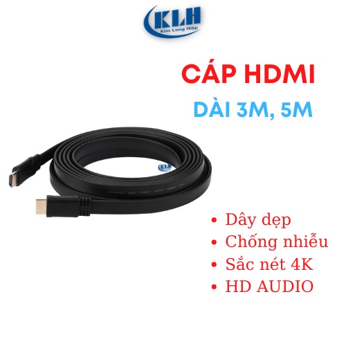 Cáp HDMI nối đầu đĩa, máy tính, laptop ra màn hình tivi máy chiếu dài 3m, 5m - Dây HDTV 4k hai đầu đực giống nhau - KLH