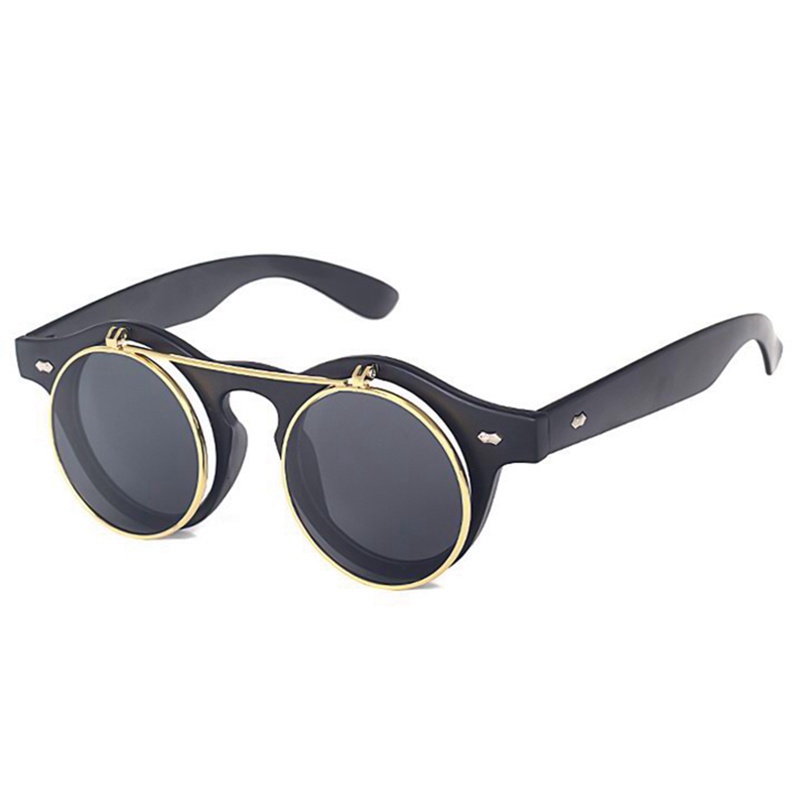 Kính Mát Hai Lớp Tròng Lật Phong Cách Retro Âu Mỹ