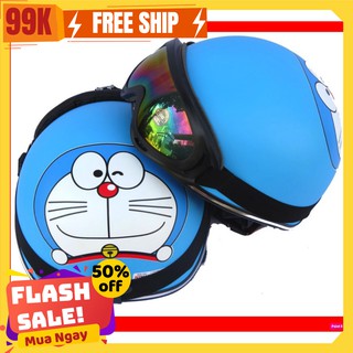 Mũ 1/2 Doraemon Xanh đậm + Kính uv400 x400 dễ thương