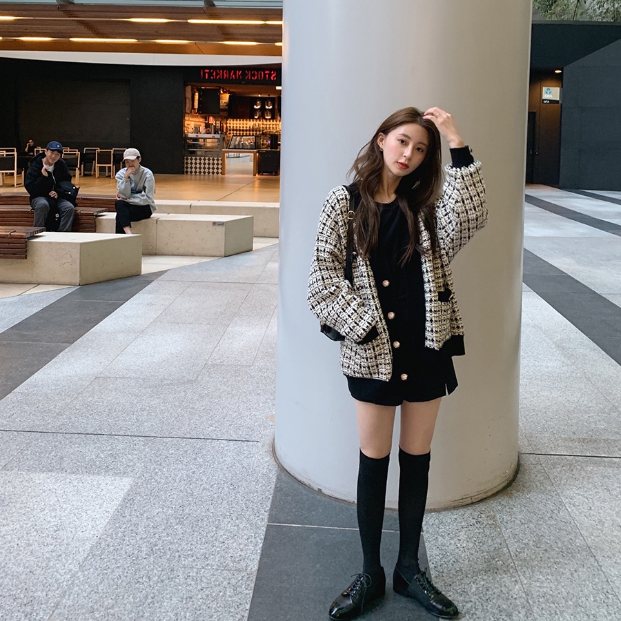 Áo khoác nhung tăm cao cấp họa tiết ziczac  hạt gạo caro màu đen trắng phong cách hàn quốc vintage ulzzang AC2 | BigBuy360 - bigbuy360.vn