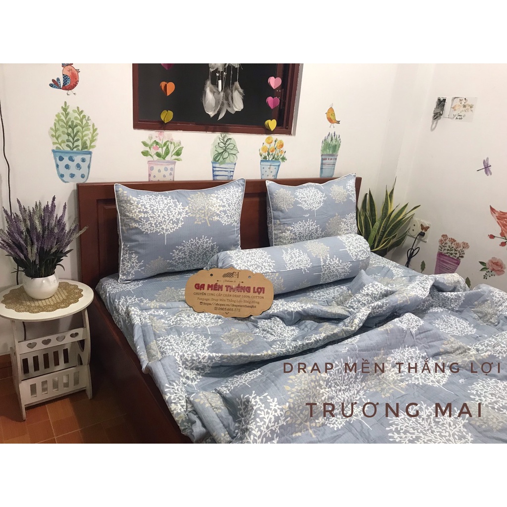 Bộ drap ga gối coton thắng lợi có in logo trên vải chính hãng giá rẽ