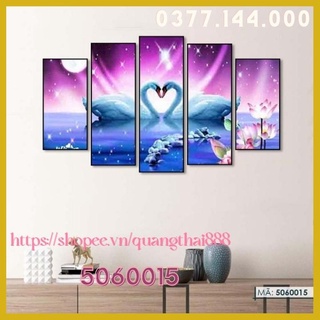 Bộ 5 Tấm Tranh treo tường Đôi Chim Thiên Nga trang trí nhà cửa đẹp hiện đại phòng ngủ khách làm vệc cầu thang 5060015