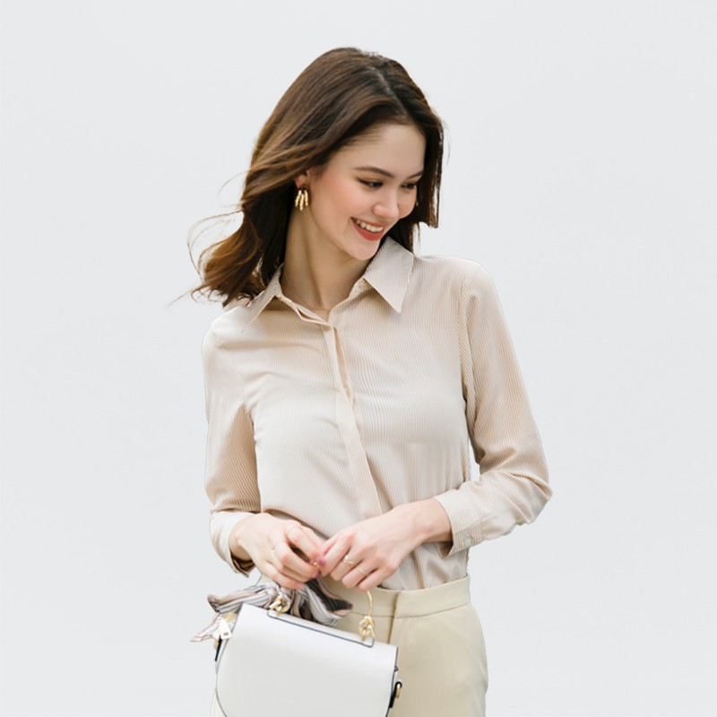 Áo Sơ Mi Lụa Sọc Nude